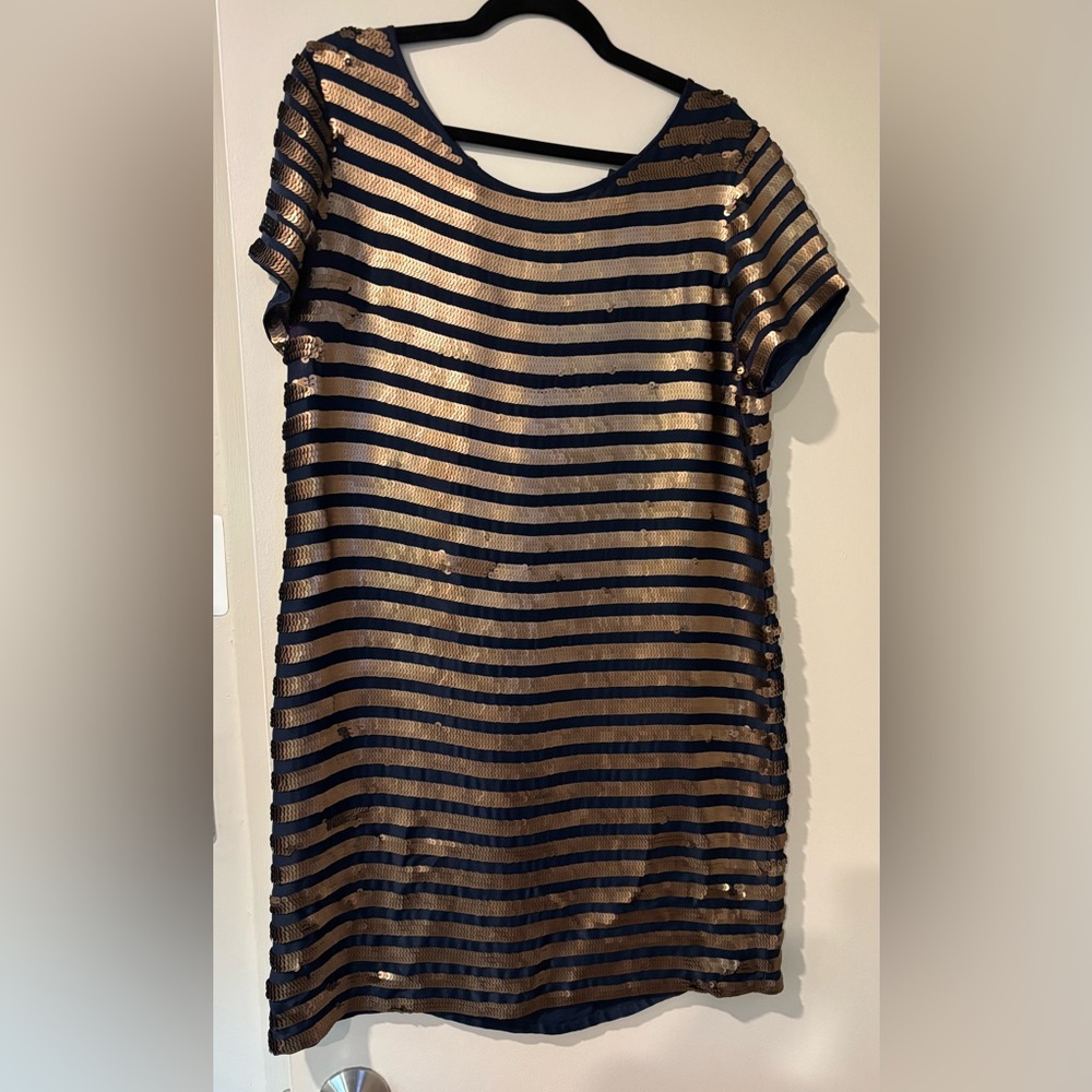 Gold and Black Striped Sequin Dress